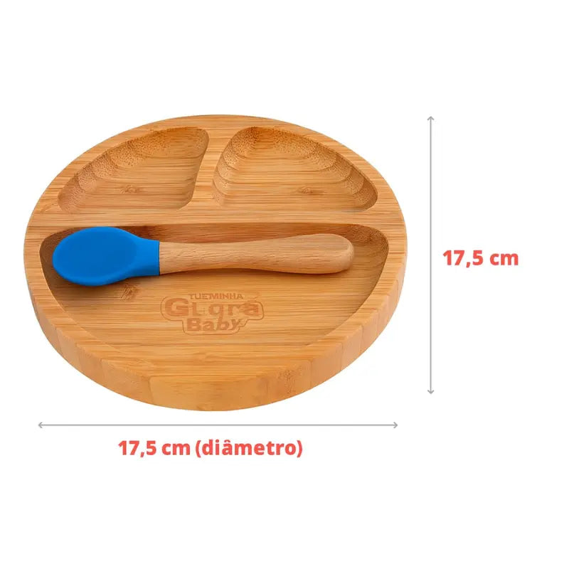 prato de bambu com colher de silicone para introdução alimentar
