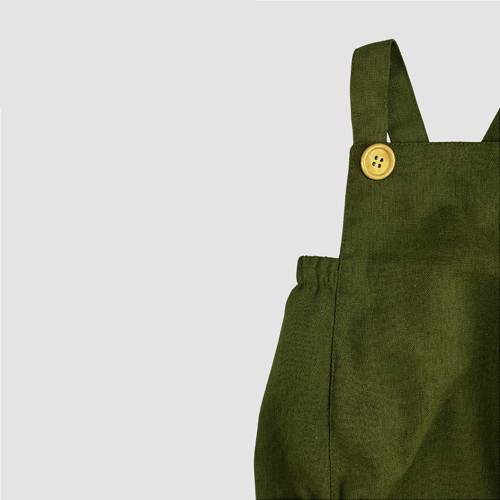 Romper Bebê Tradicional Linho Verde Musgo