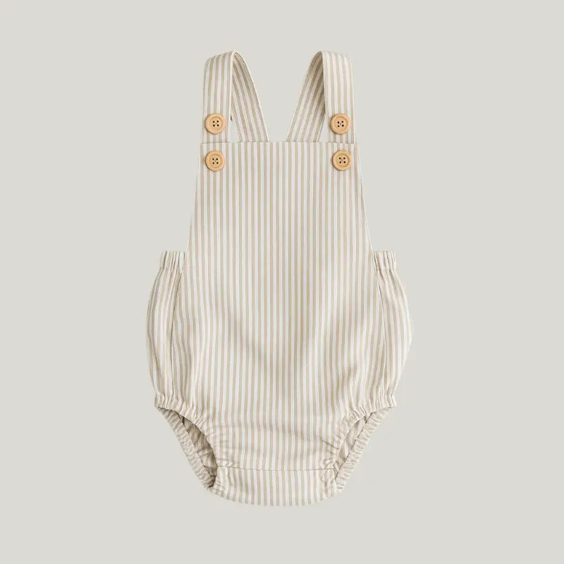 romper bebê cream listrado neutro e confortável