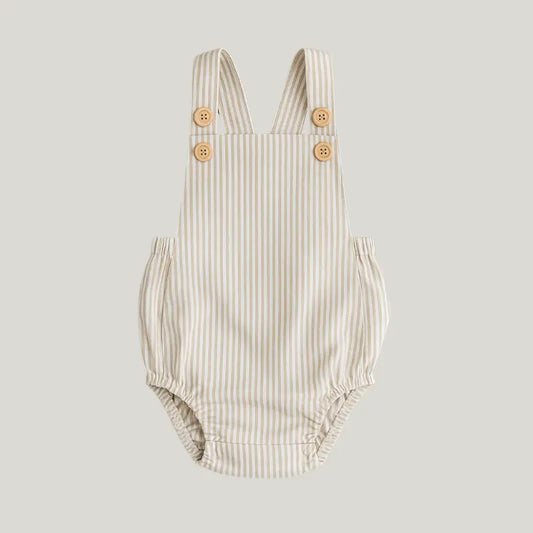 romper bebê cream listrado neutro e confortável