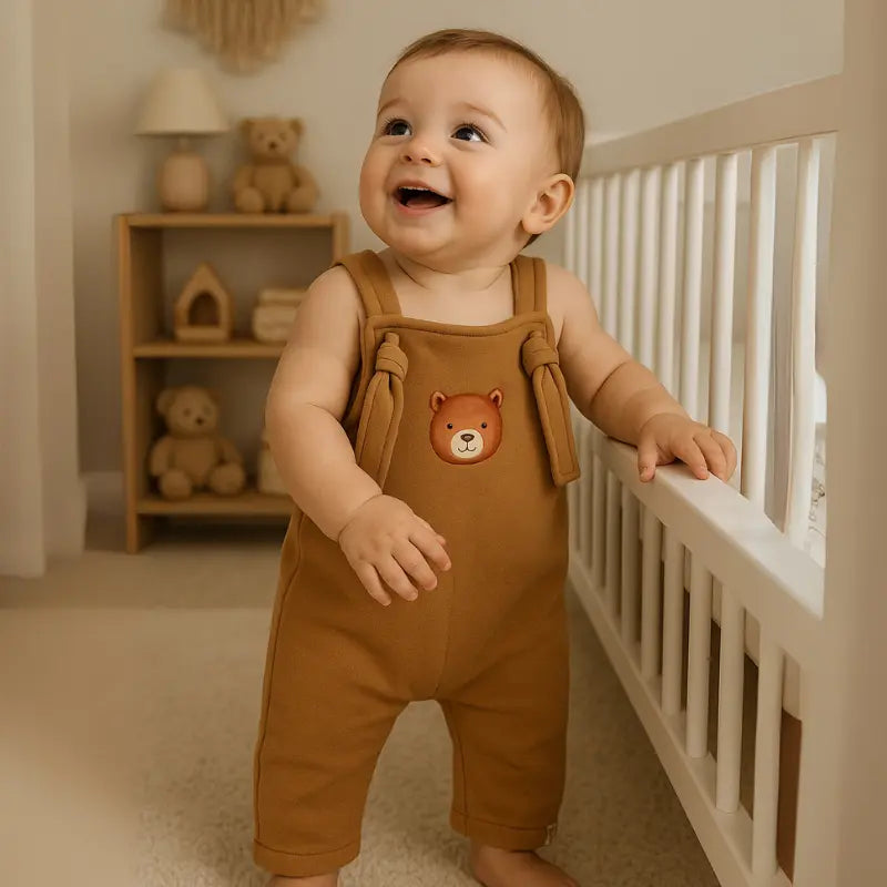 roupa confortável de frio para bebê menino jardineira urso