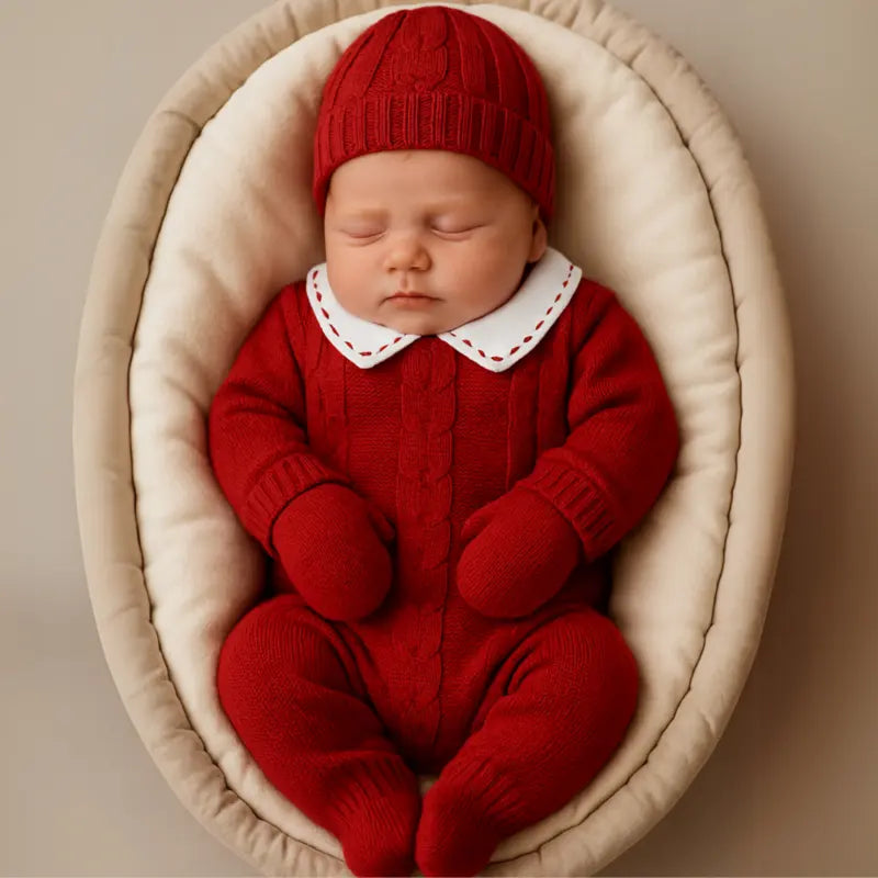 roupa de recém-nascido tricot vermelho com manta e macacão