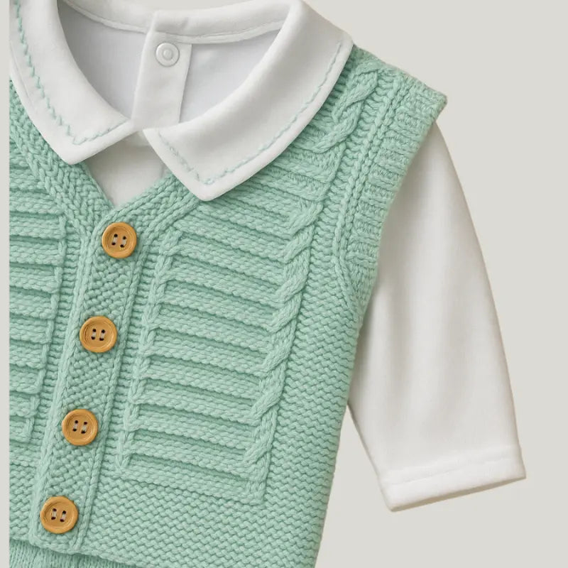 roupa de tricot verde escuro para saída da maternidade