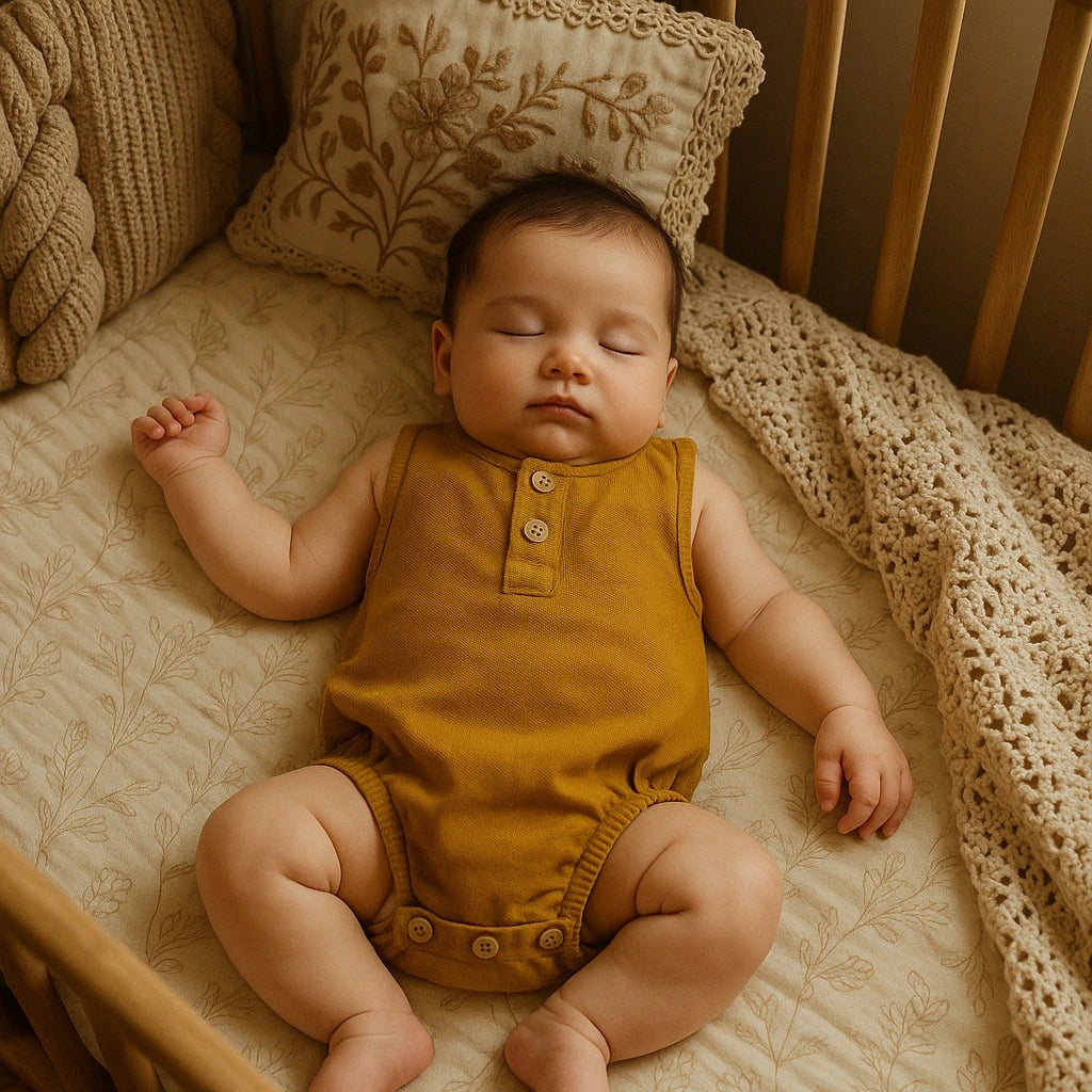 roupa leve para bebê cor mostarda