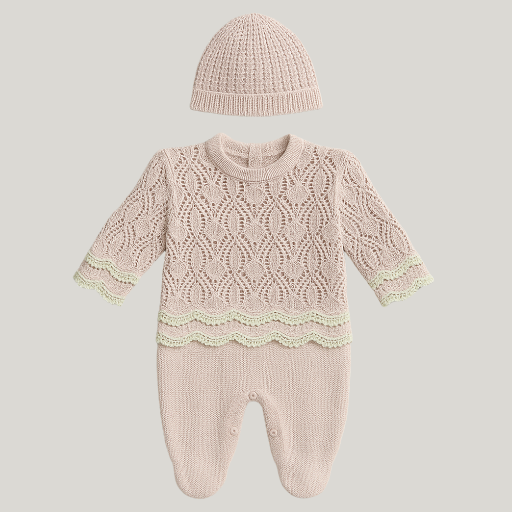 Kit Saída Maternidade Menina Tricot 3 Peças Estelle Rose