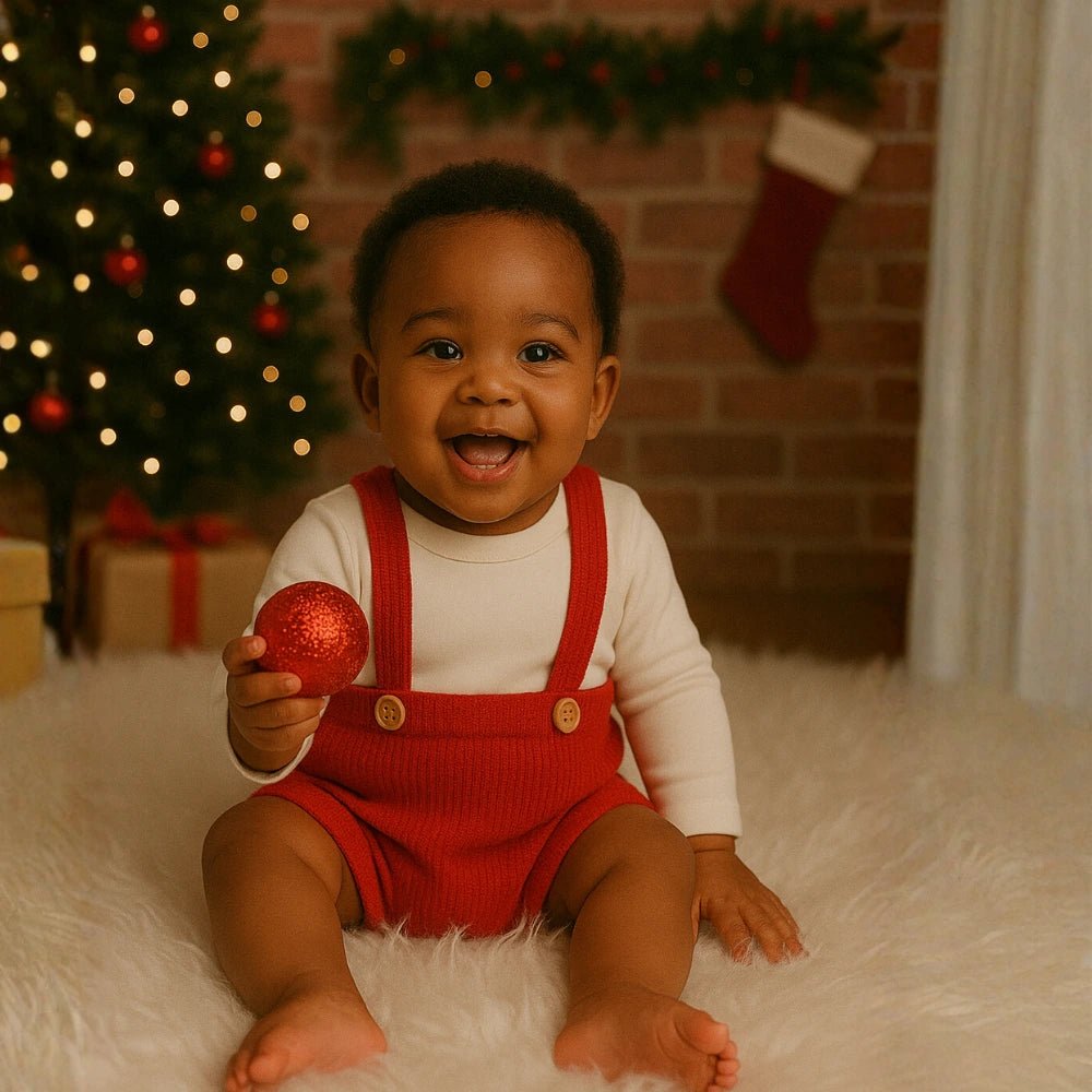 Red Baby Christmas Suspender Shorts