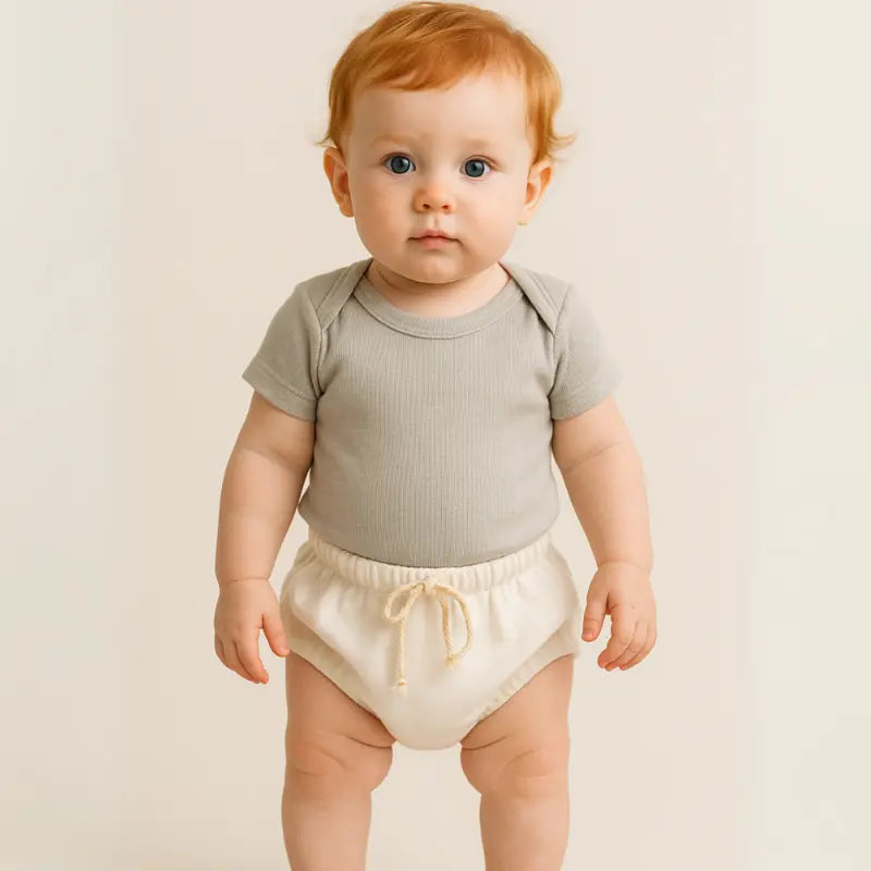 shortinho clássico de linho para bebê cor neutra
