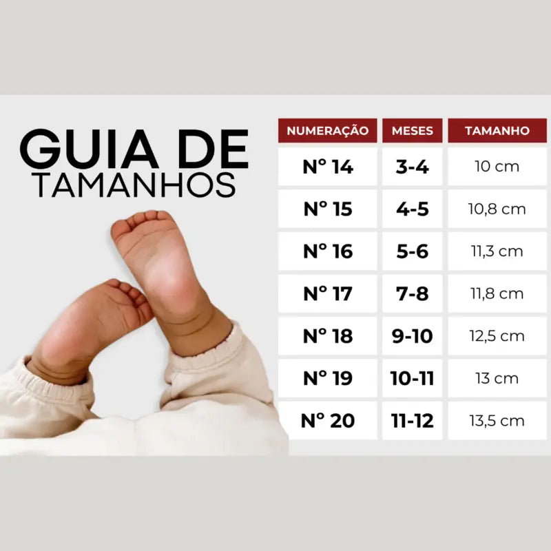 tabela de medidas calcados bebe
