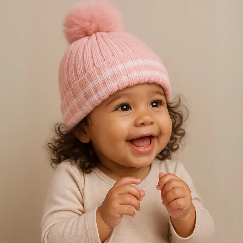 touca de tricot rosa para bebê menina