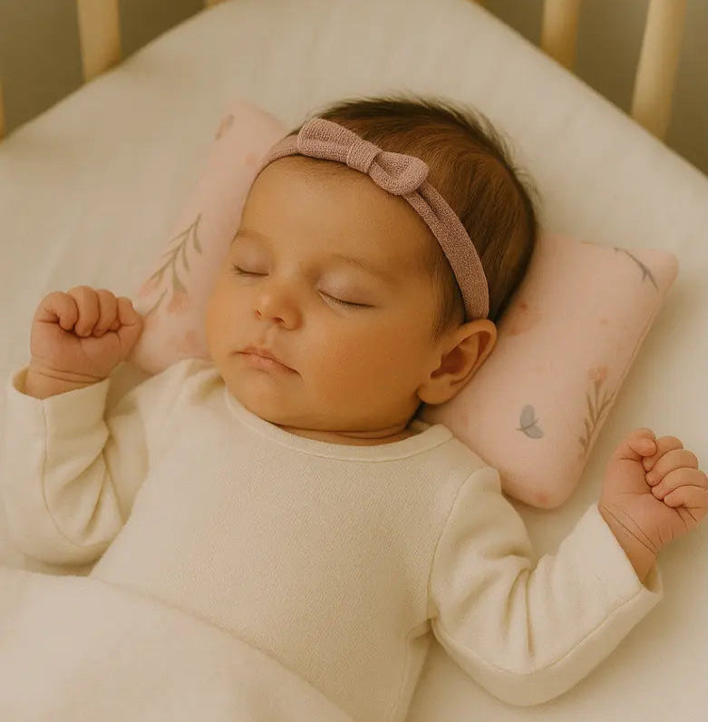 travesseiro anatômico rosa para bebê com estampa floral