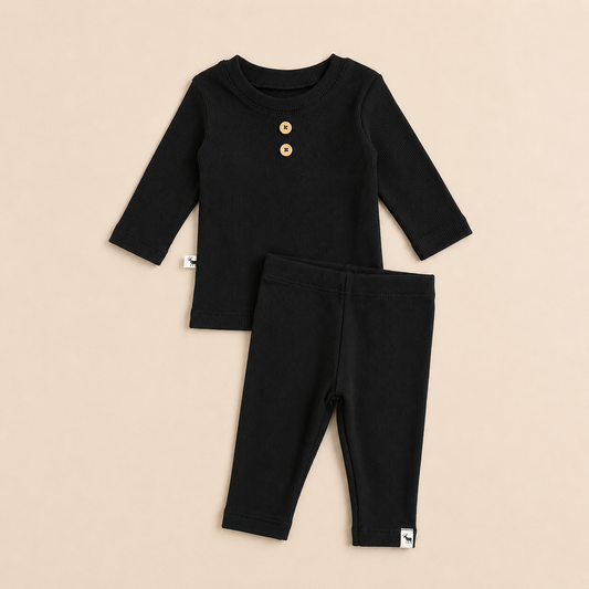 Conjunto Bebê Canelado Buttons Black Longo