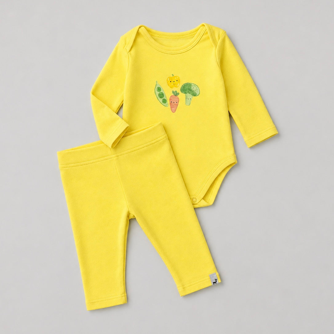 Conjunto Orgânic Algodão Legumes Yelow