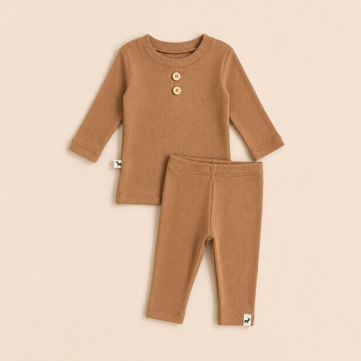Conjunto Bebê Canelado Buttons Mocha Longo