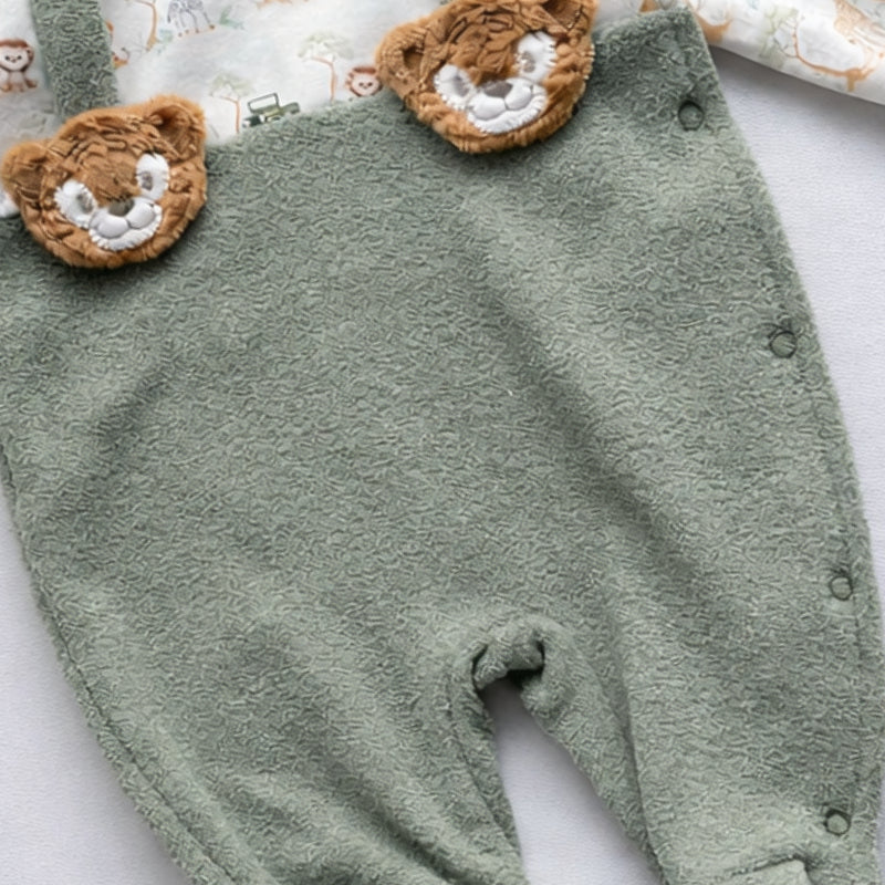 Macacão Recém Nascido Suspensório Florest Green