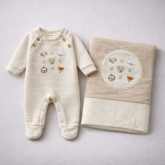 Kit 2 peças Saida Maternidade Algodão Fazendinha Off White