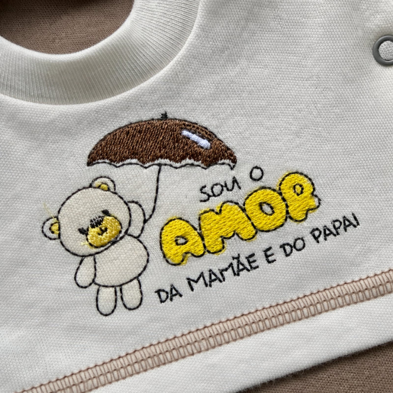 Macacão Recém Nascido Bear Love Caqui