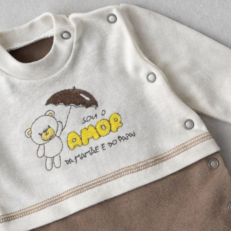 Macacão Recém Nascido Bear Love Caqui