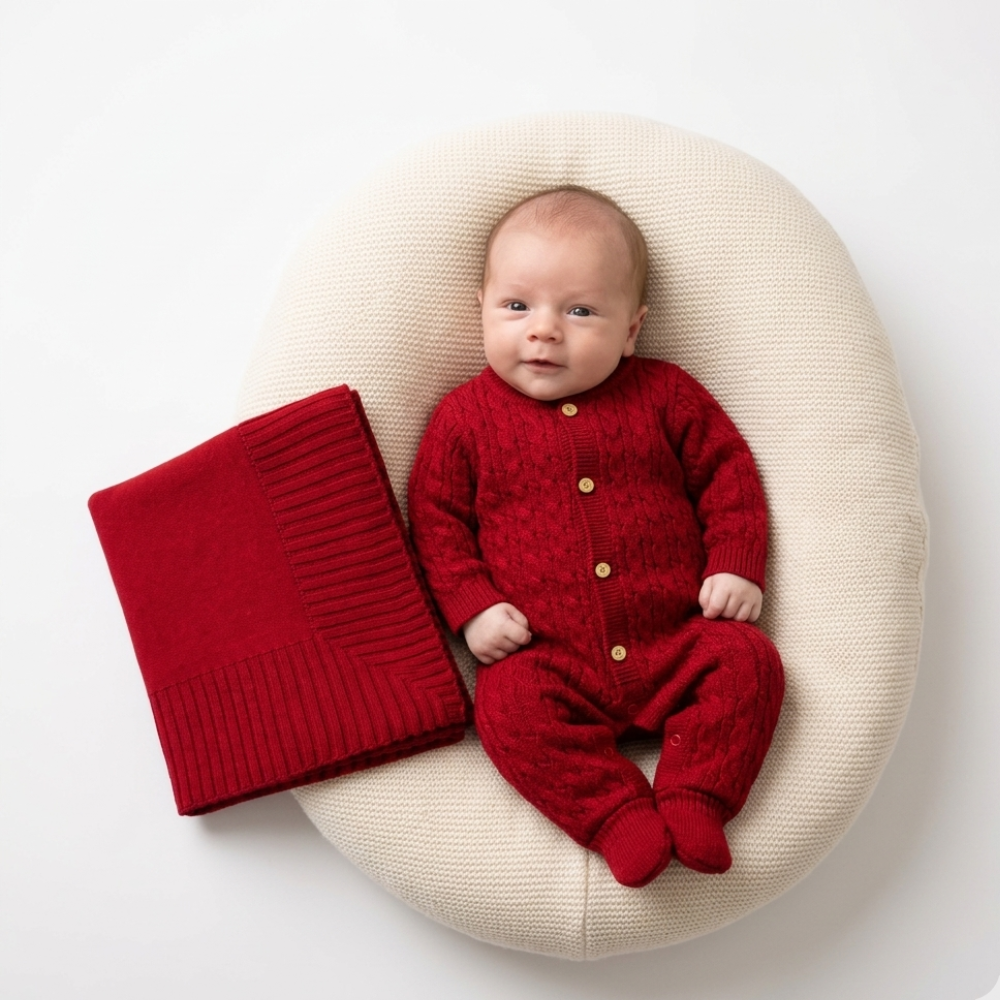 Kit 2 peças Saida Maternidade Tricot Buttons Red