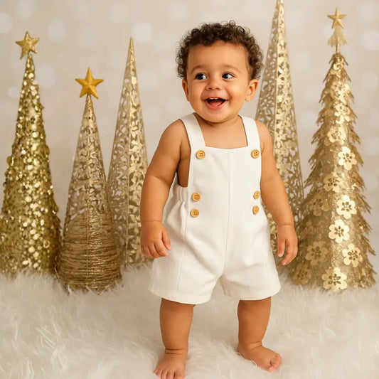 Jardineira Infantil Bebê Unissex Linho Off White