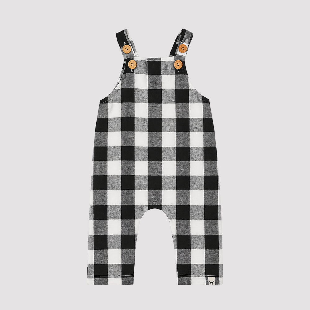 Jardineira Bebê Flanelada Chess Black