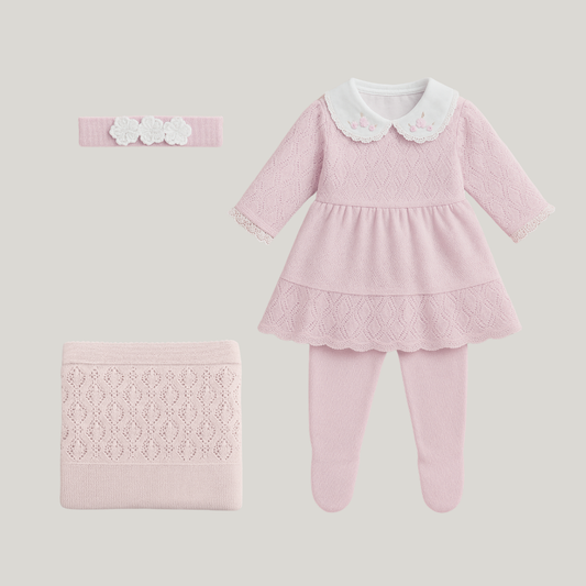 Kit Saída Maternidade Menina Tricot 5 Peças Eloise Rose