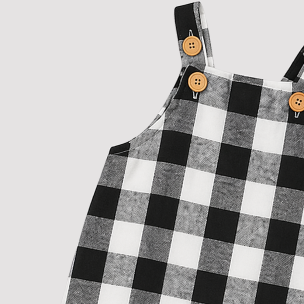 Jardineira Bebê Flanelada Chess Black