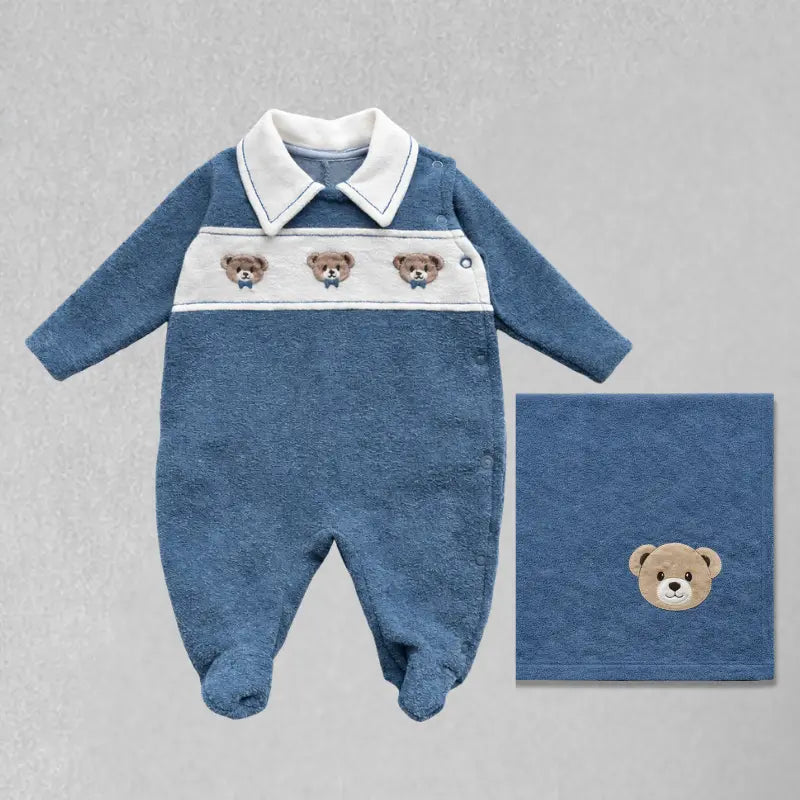 Kit 2 Peças Saída Maternidade Soft Flanelada Urso Azul