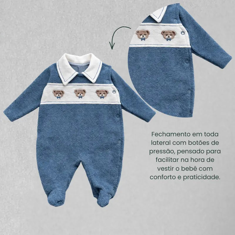 Kit 2 Peças Saída Maternidade Soft Flanelada Urso Azul
