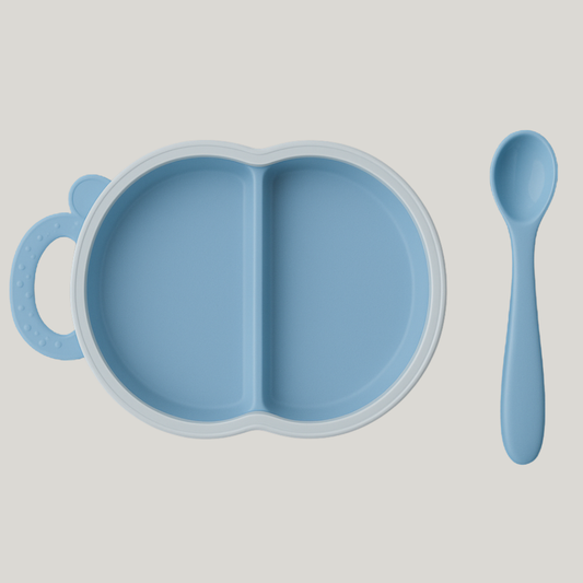 Porta Papinha Com Divisória E Colher De Silicone Azul