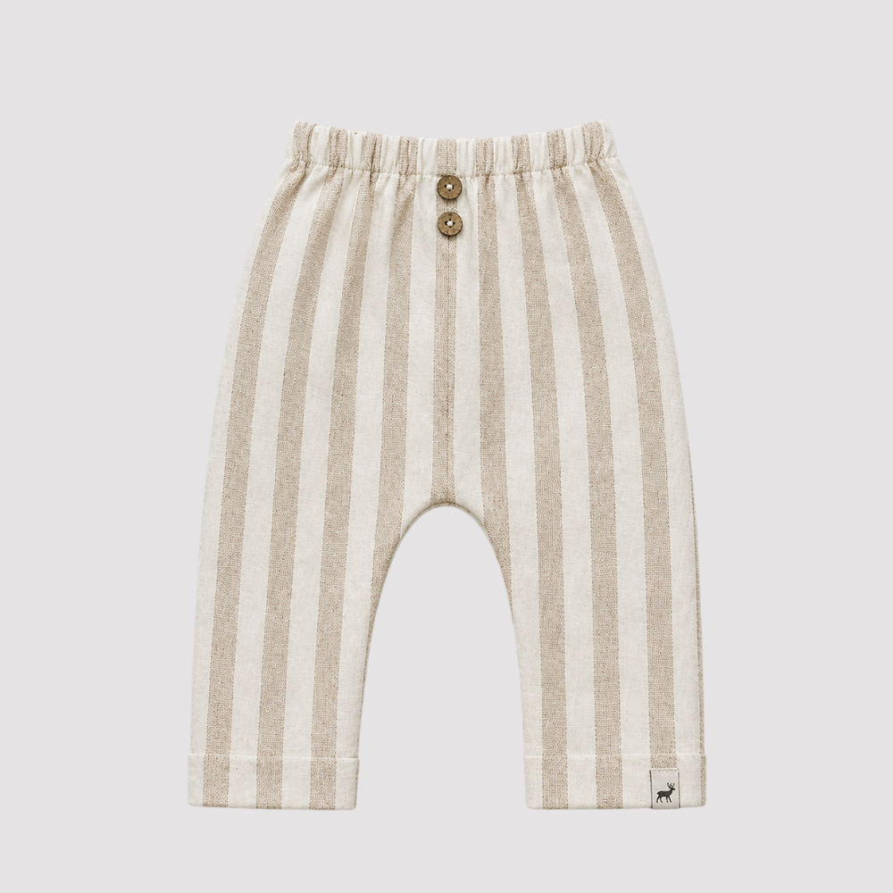Calça Bebê Beach Linho Listrado Bege