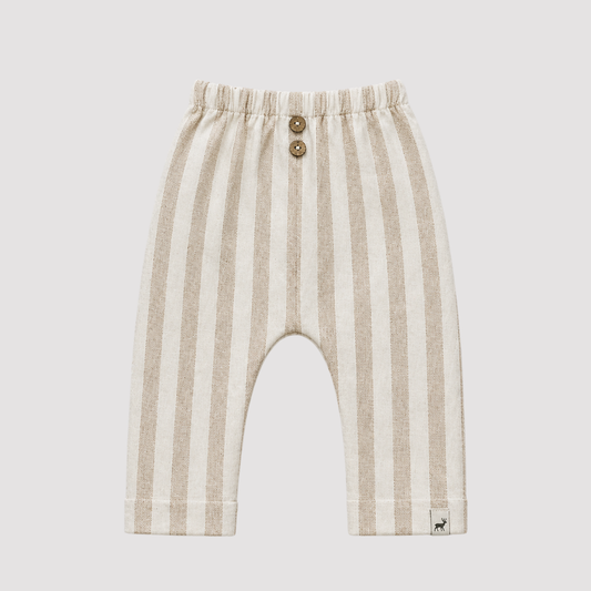 Calça Bebê Beach Linho Listrado Bege
