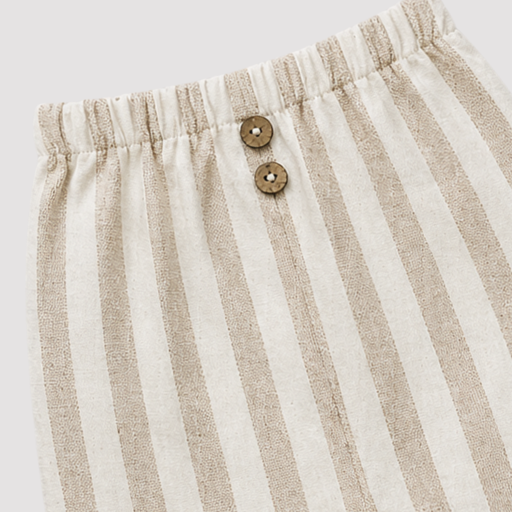 Calça Bebê Beach Linho Listrado Bege