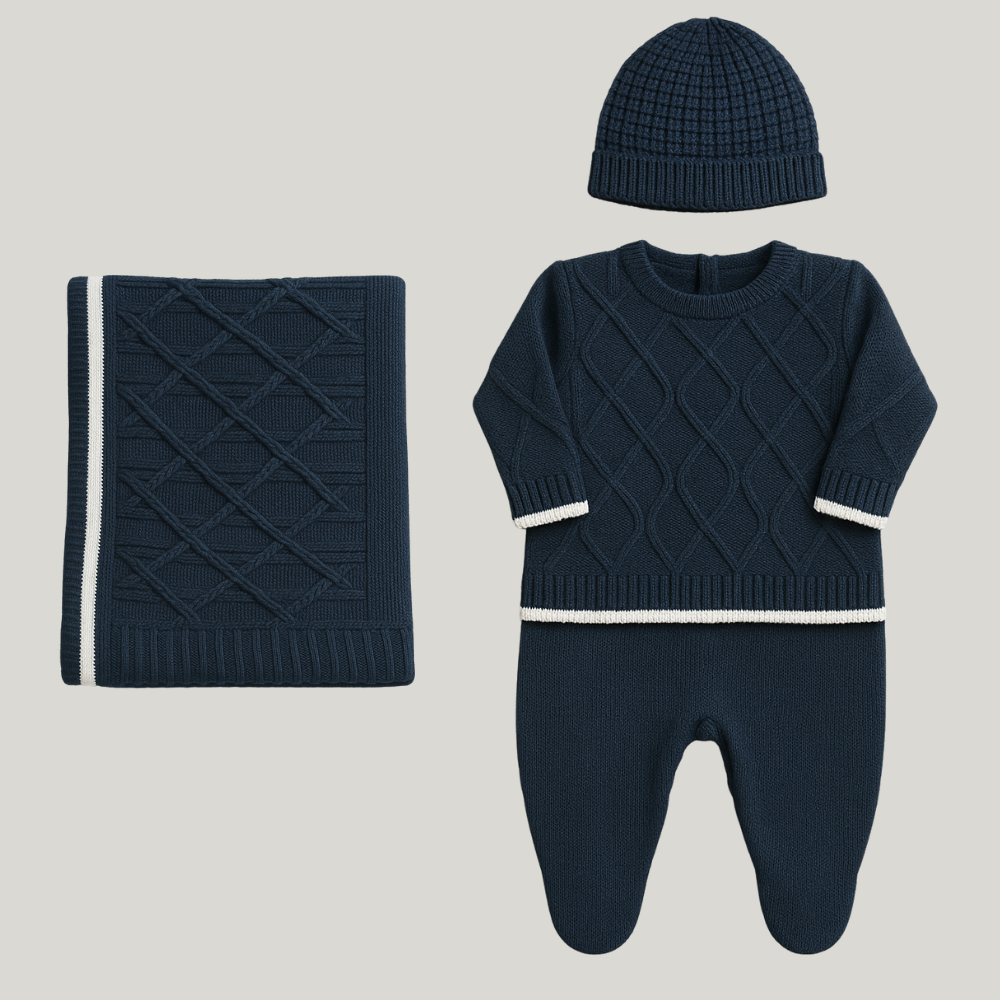 Kit Saída Maternidade Menino Tricot 3 Peças Cloud Marinho