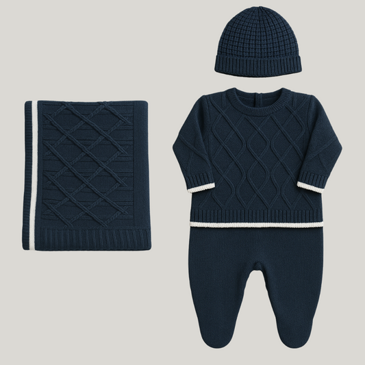 Kit Saída Maternidade Menino Tricot 3 Peças Cloud Marinho