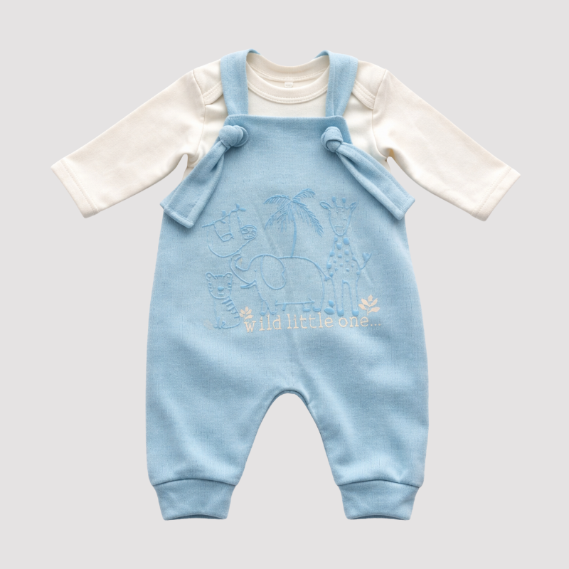 Conjunto Jardineira + Body Safari Azul