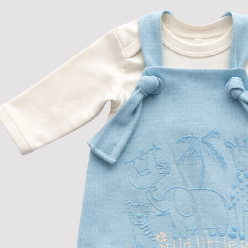 Conjunto Jardineira + Body Safari Azul