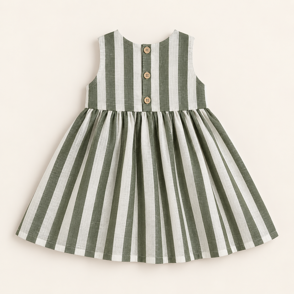 Vestido Infantil Linho Cloe Listras Verde Musgo