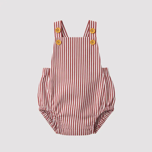 Jardineira Bebê Algodão Listras Red