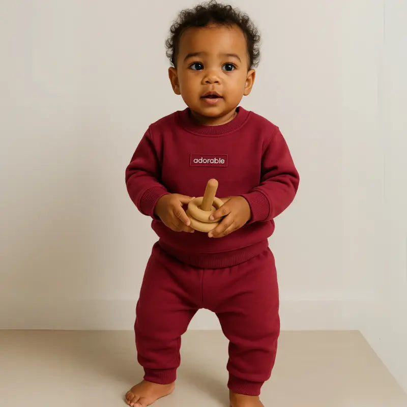Conjunto Bebê Moletom Comfy Adorable Bordo