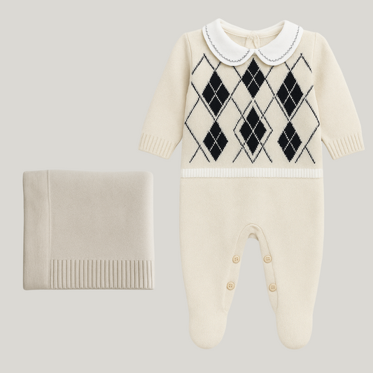 Kit Saída Maternidade Menino Tricot 2 Peças Vintage Bege