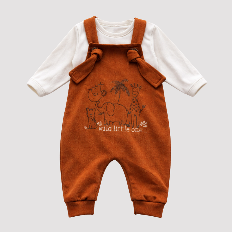 Conjunto Jardineira + Body Safari Caramelo