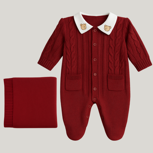 Kit Saída Maternidade Menino Tricot 2 Peças Vintage Bear Red