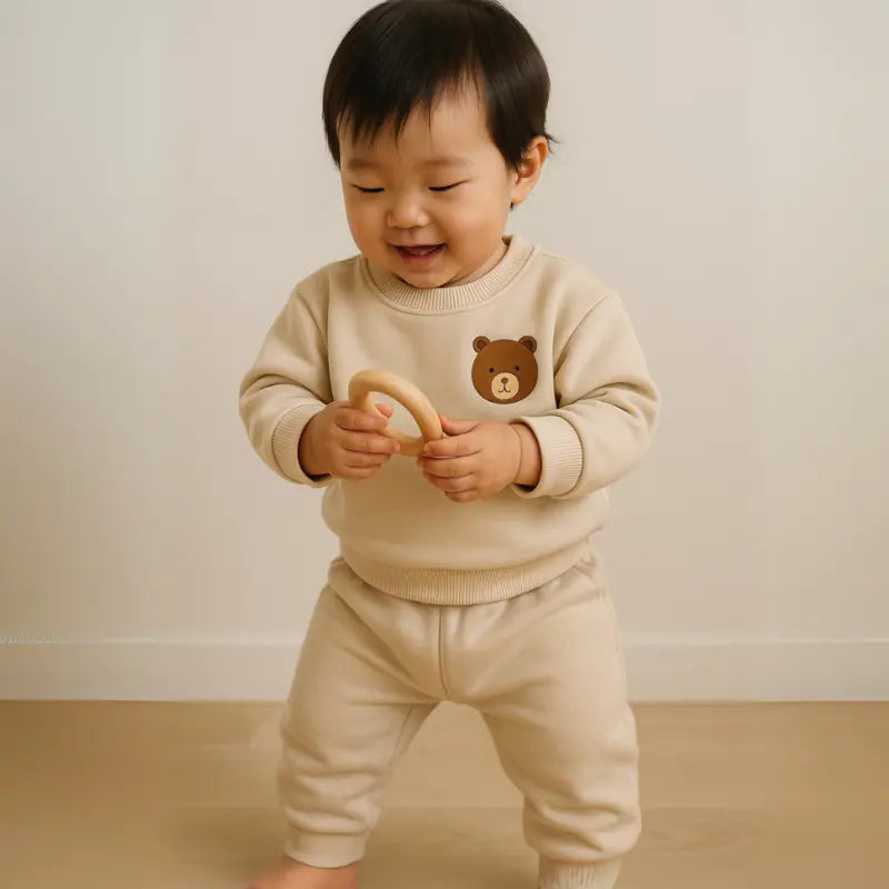 Conjunto Bebê Moletom Peluciado Comfy Bear Bege