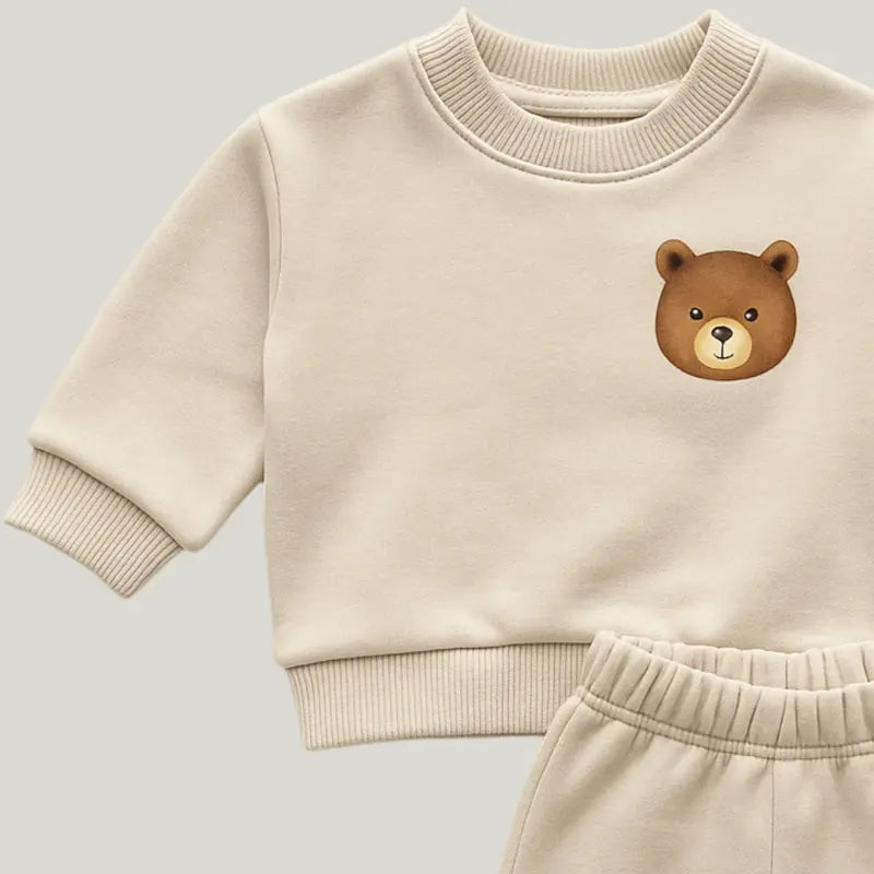 Conjunto Bebê Moletom Peluciado Comfy Bear Bege