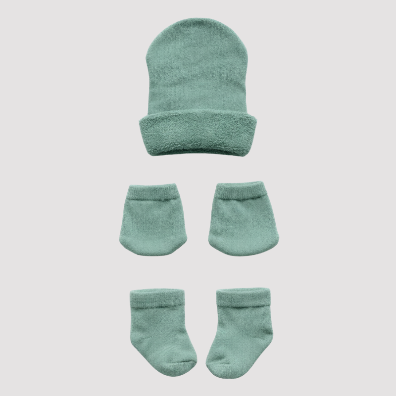 Kit 3 Peças Recém Nascido Luva+Touca+Meia Verde Menta
