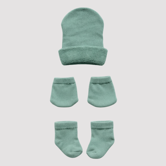 Kit 3 Peças Recém Nascido Luva+Touca+Meia Verde Menta