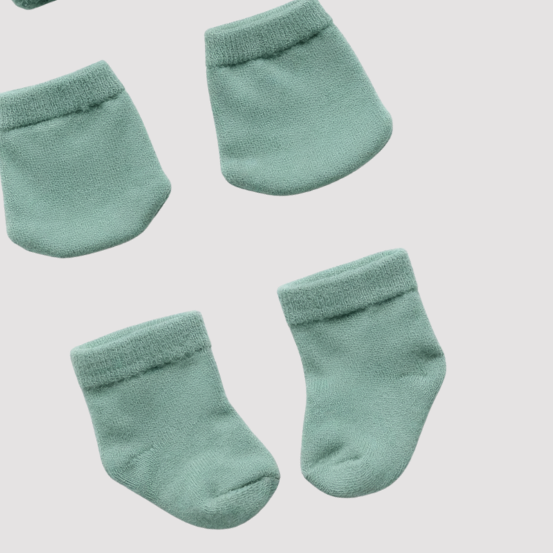 Kit 3 Peças Recém Nascido Luva+Touca+Meia Verde Menta