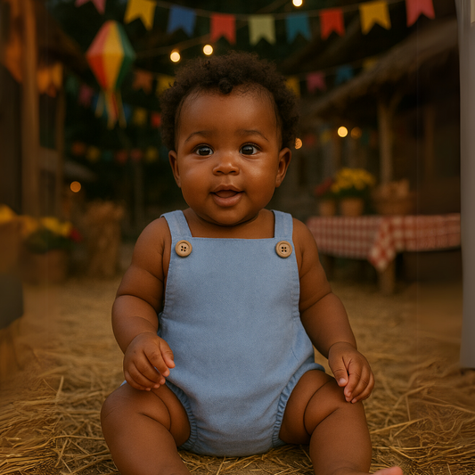 Romper Bebê Tradicional Linho Azul Claro
