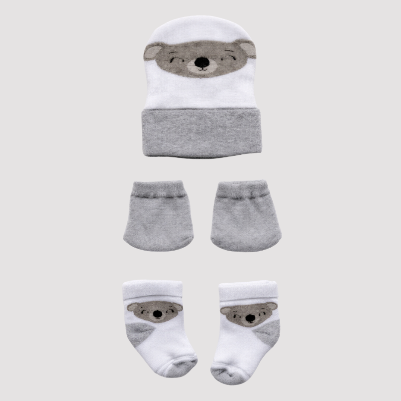 Kit 3 Peças Recém Nascido Luva+Touca+Meia Coala