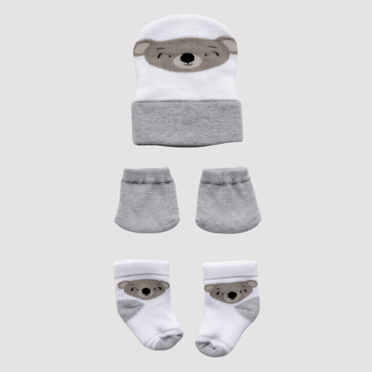 Kit 3 Peças Recém Nascido Luva+Touca+Meia Coala